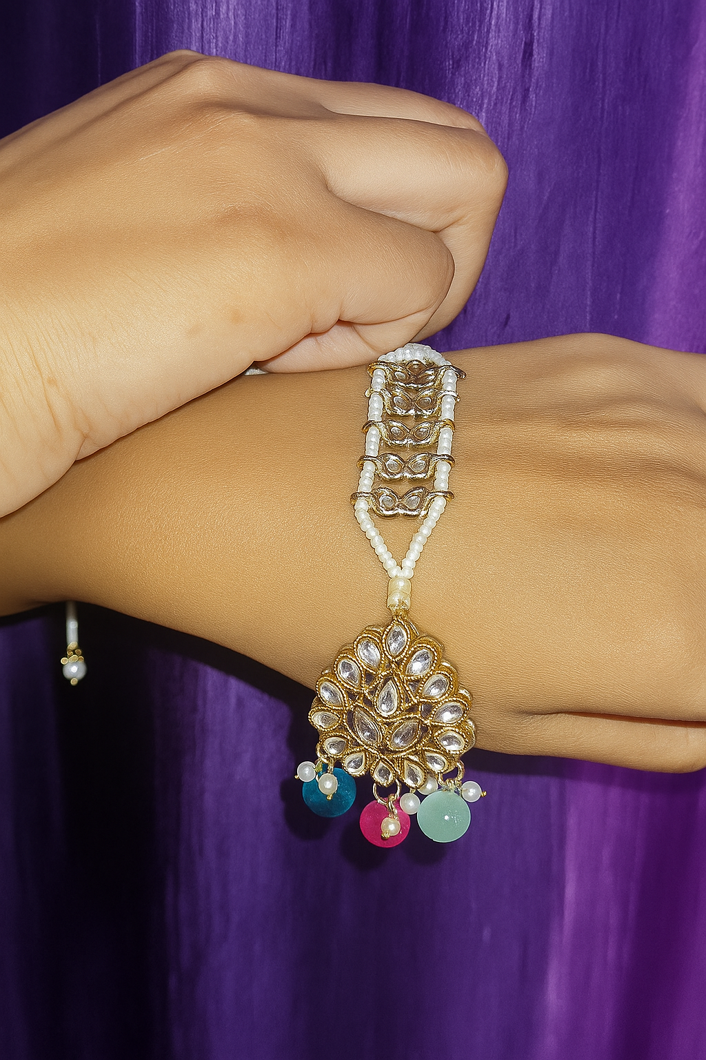 Royal Kundan Multi-Color Beaded Kaanchain Set