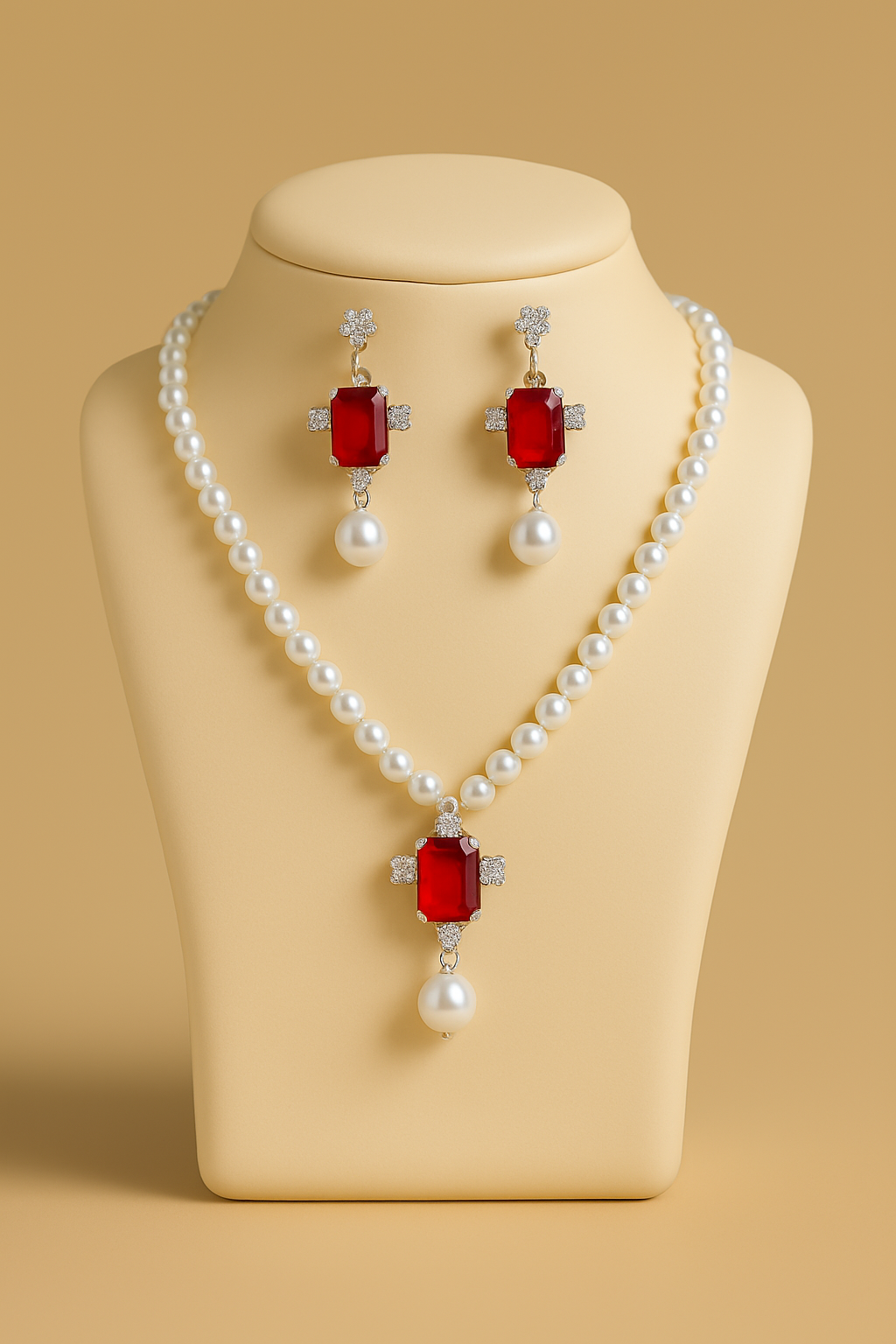 Qarin AD Diamond Cut Pearl Necklace With Earing