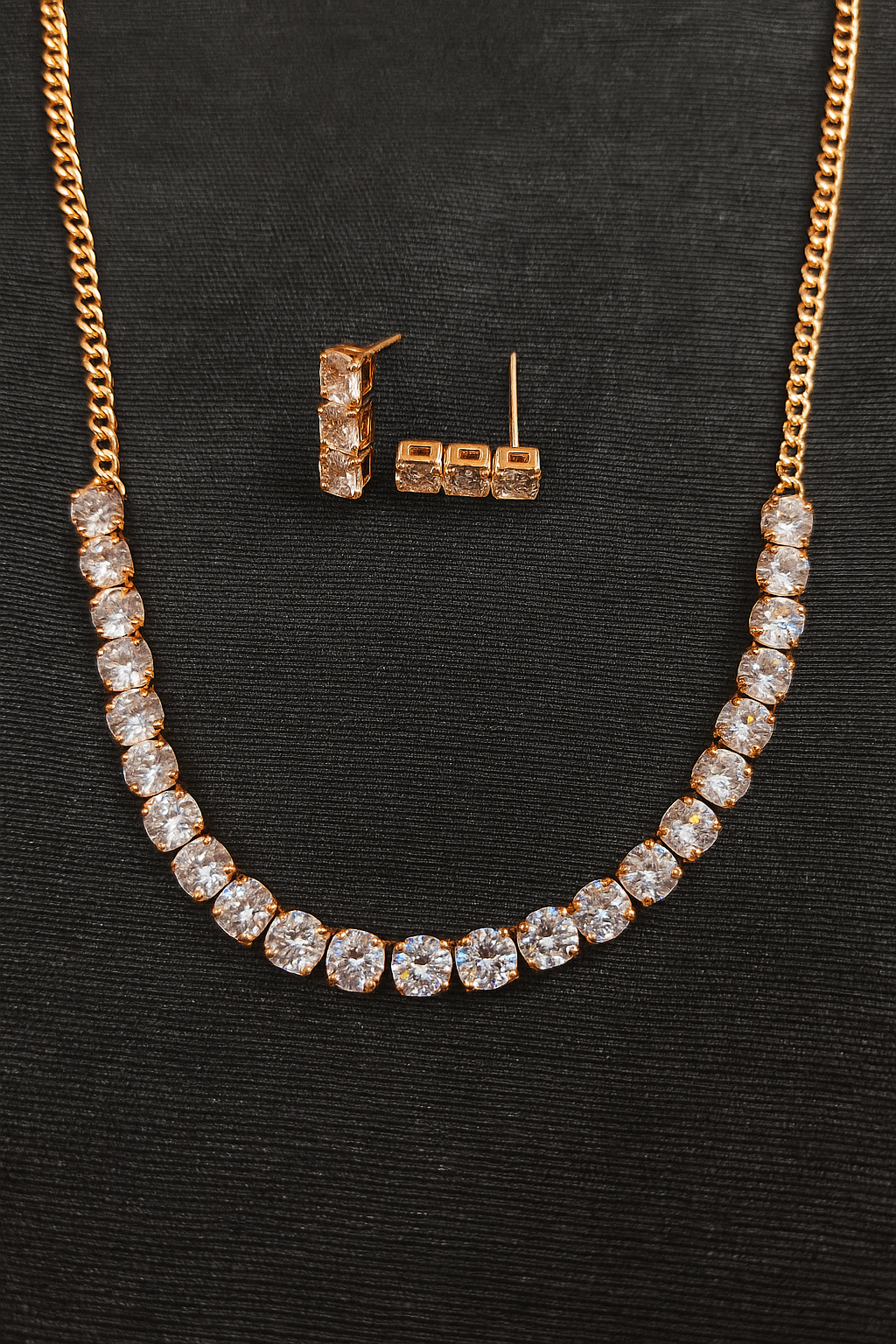 Classic Gold-Plated Crystal Tennis Necklace Set