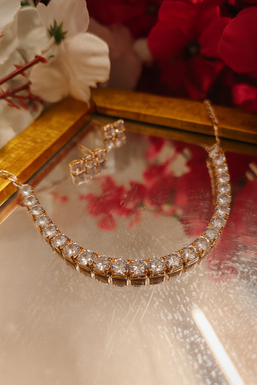 Classic Gold-Plated Crystal Tennis Necklace Set