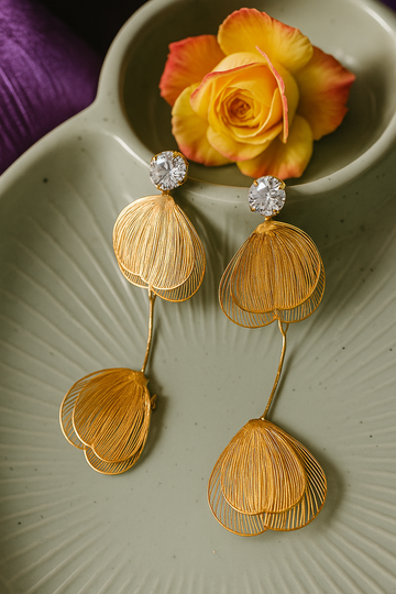 Golden Petal Cascade Drop Earrings