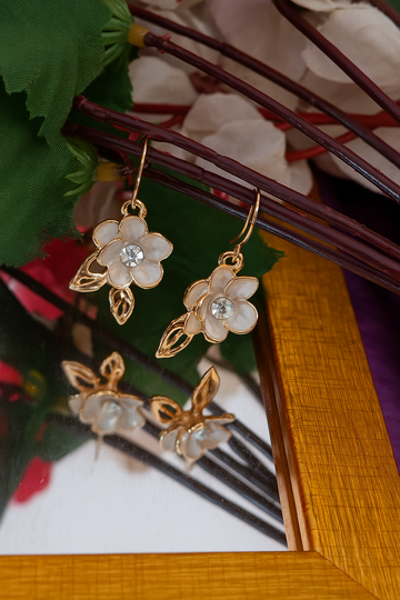 Elegant White Floral Enamel Drop Earrings