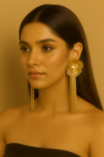 Golden Blossom Fringe Statement Earrings