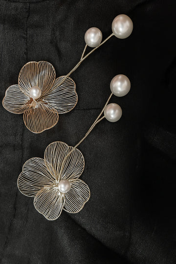 Gold Floral Pearl Bloom Drop Earrings