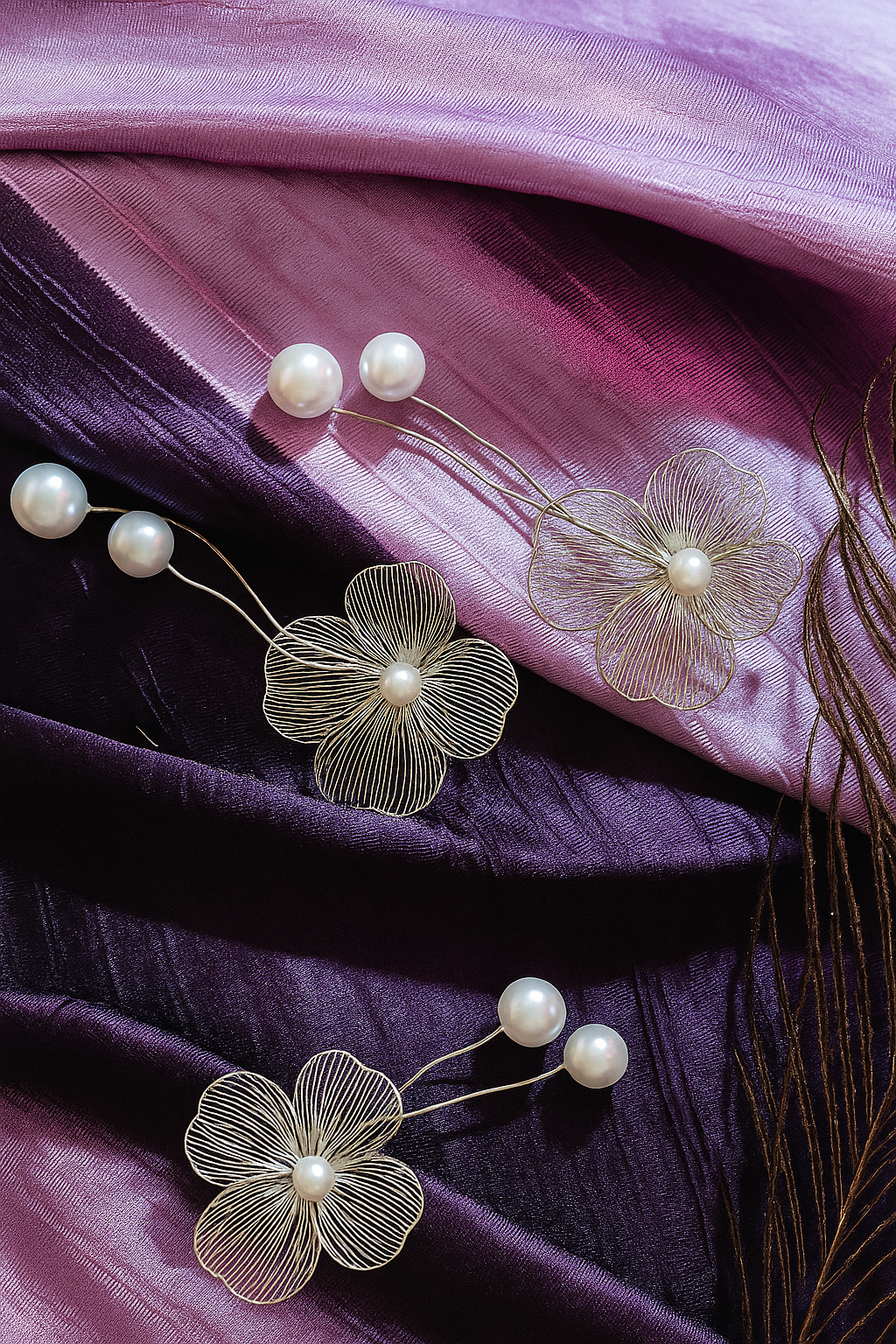 Gold Floral Pearl Bloom Drop Earrings