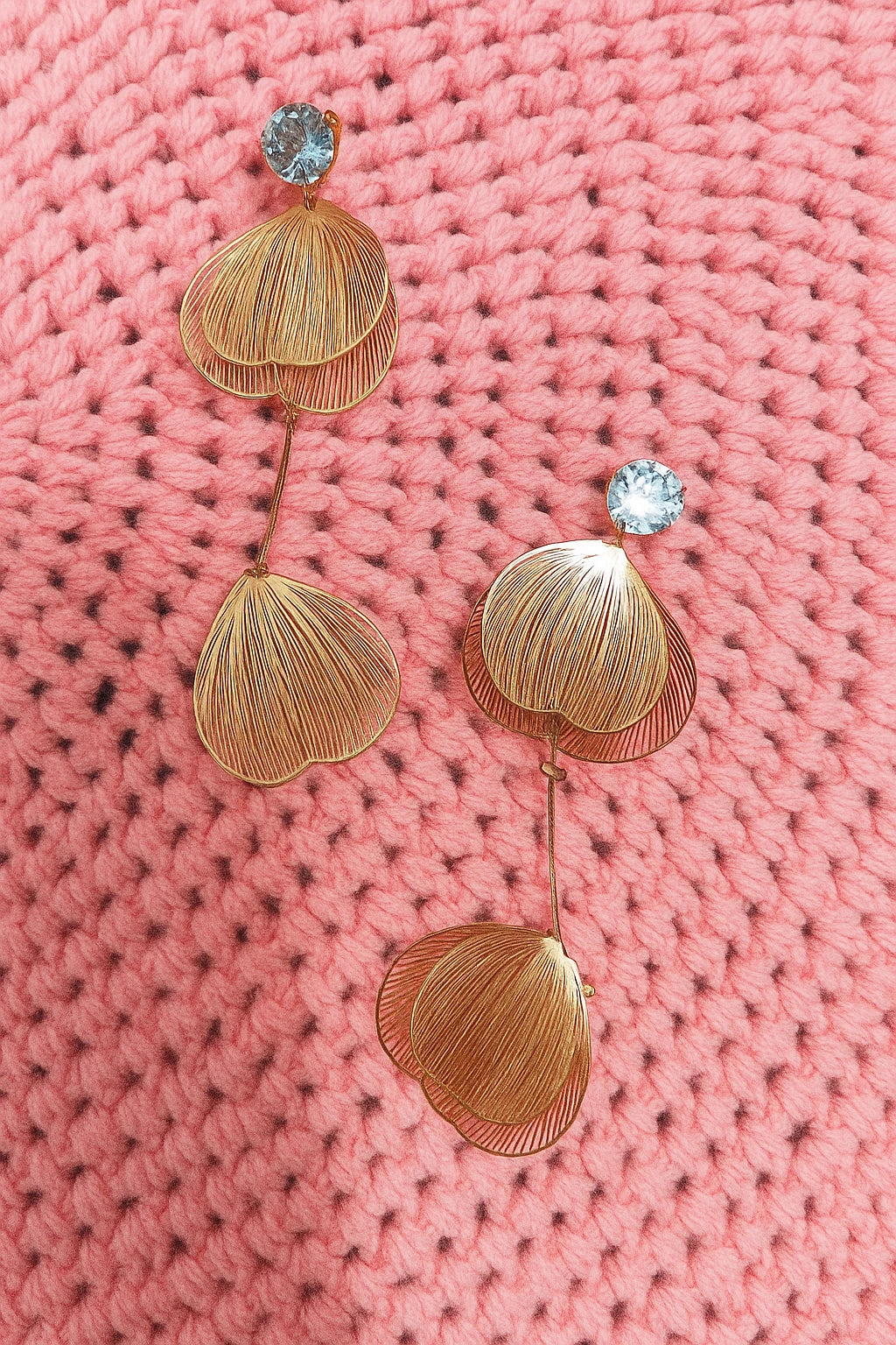 Golden Petal Layered Drop Earrings with Crystal Stud