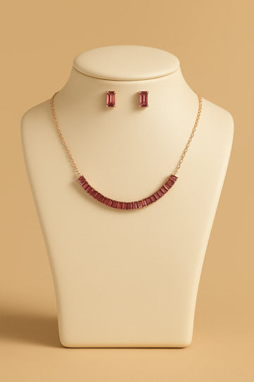 Scarlet Grace Crystal Bar Necklace With Earring