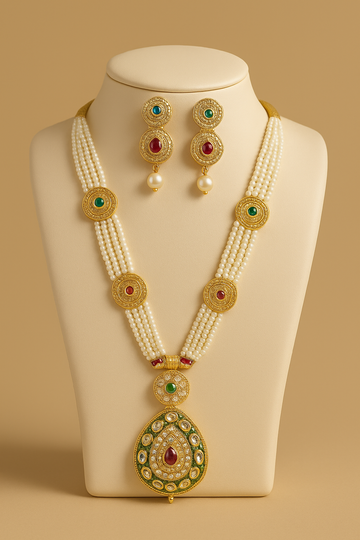 Gold-plated Jadau Kundan Handcrafted Rajwada Necklace