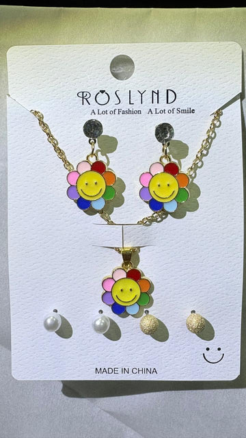 Elyviya Rainbow Smiley Flower Jewelry Set