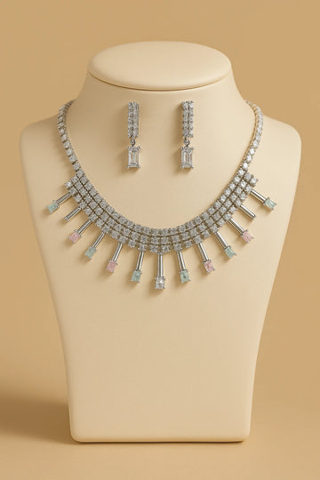 Elyviya Cubic Zircon Nacklace Set With Earring